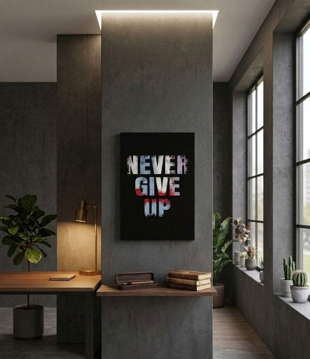 "NEVER GIVE UP " — Motivational Wall Frame Size: 8×12 inches