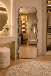 Wave Standing Mirror | Full-Length Wavy Frame Mirror | Black & Gold