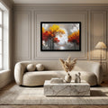 "Autumn Moonrise — Golden Forest & Flying Birds | UV Framed Wall Art | 16×20"