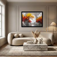 "Autumn Moonrise — Golden Forest & Flying Birds | UV Framed Wall Art | 16×20"
